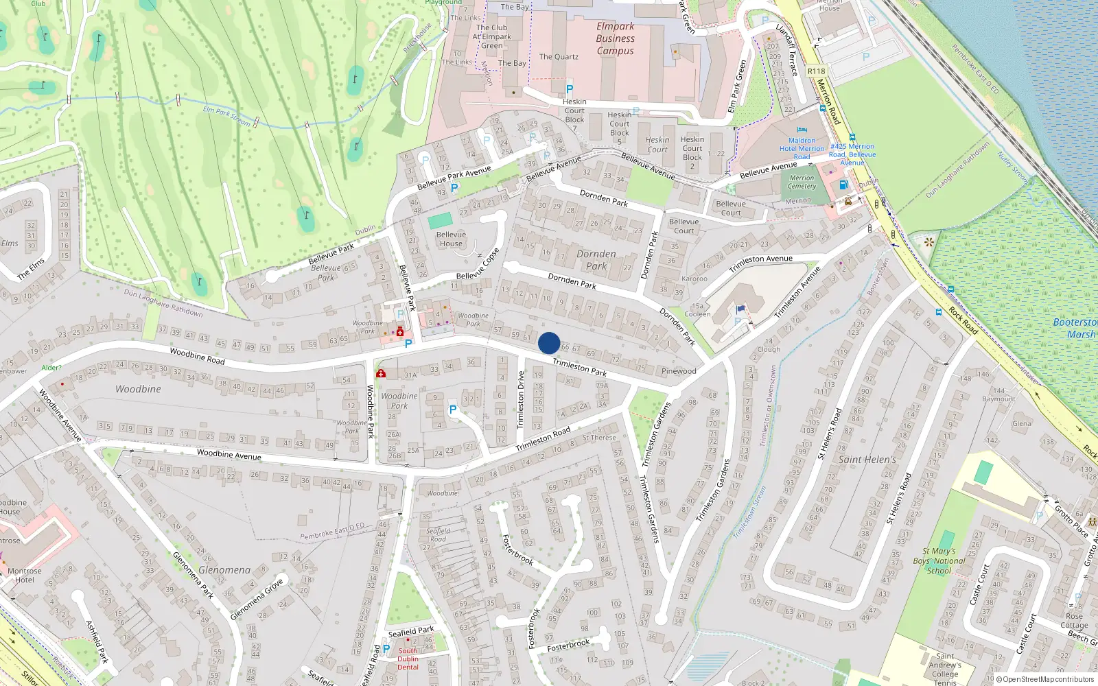 Overhead map showing the location of 64 Trimleston Park, Trimleston or Owenstown