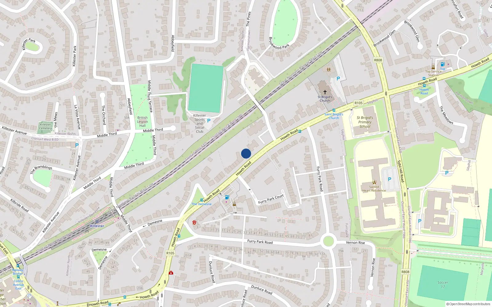 Overhead map showing the location of 64 Venetian Hall, 276 Howth Road, Killester