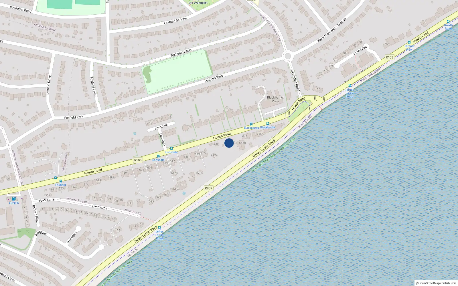 Overhead map showing the location of 641 Howth Road, Dublin 5