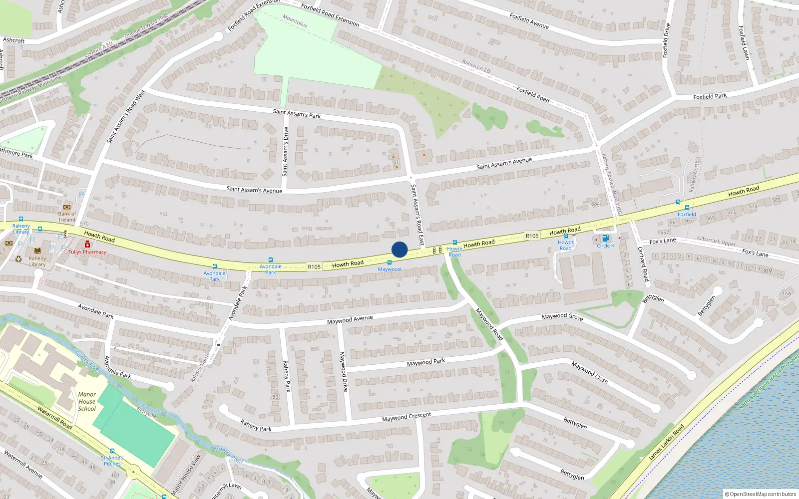 Overhead map showing the location of 642 Howth Road, Dublin 5