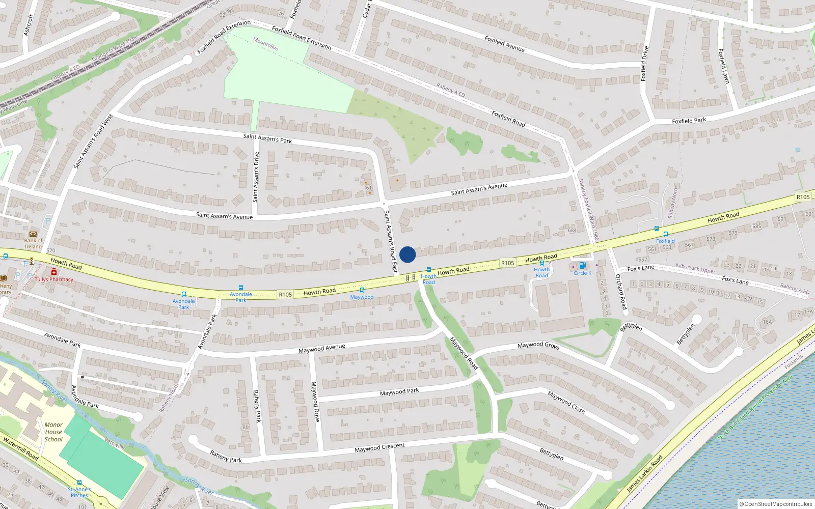 Overhead map showing the location of 644 Howth Road, Dublin 5