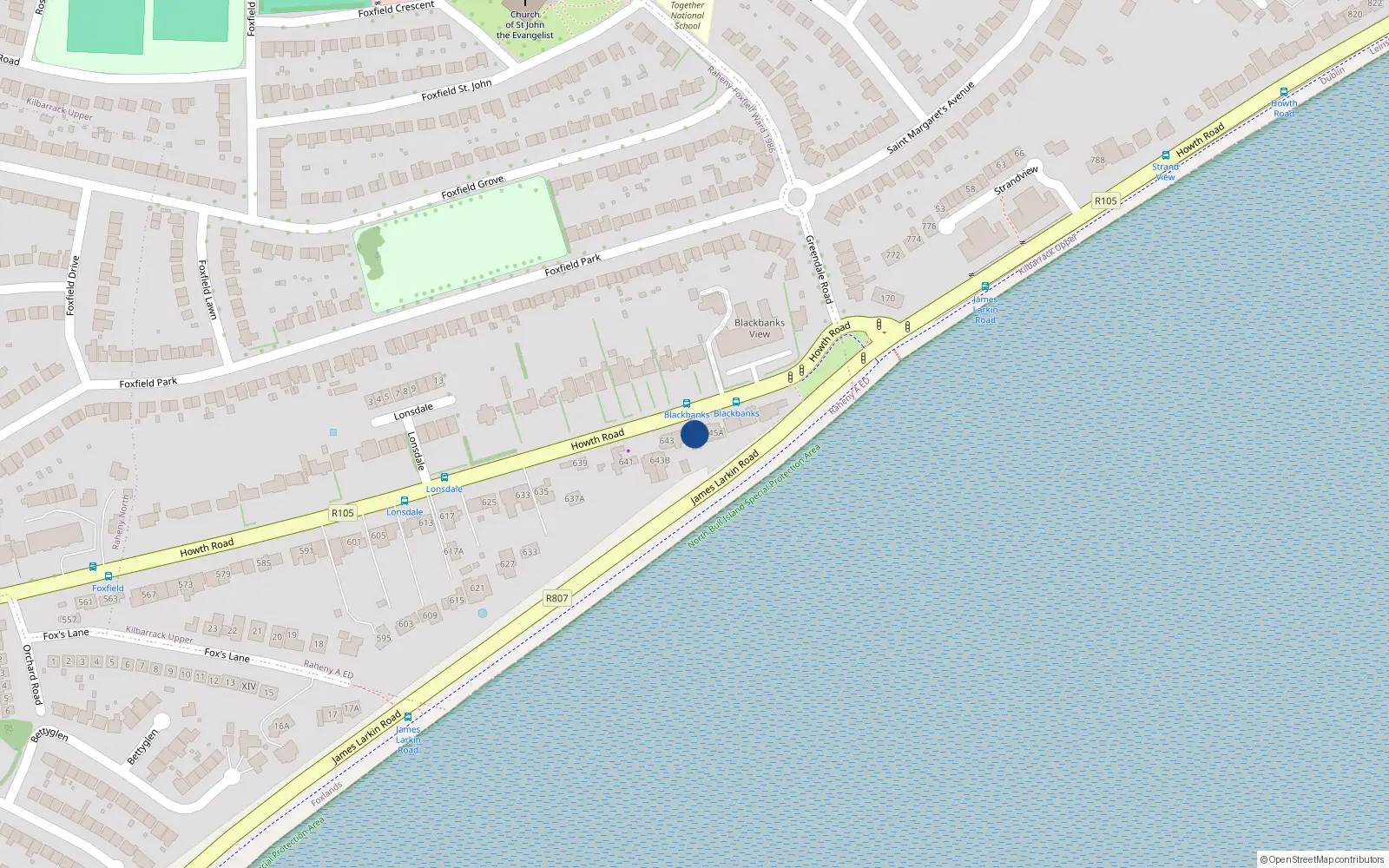 Overhead map showing the location of 645B Howth Road, Raheny, Dublin 5