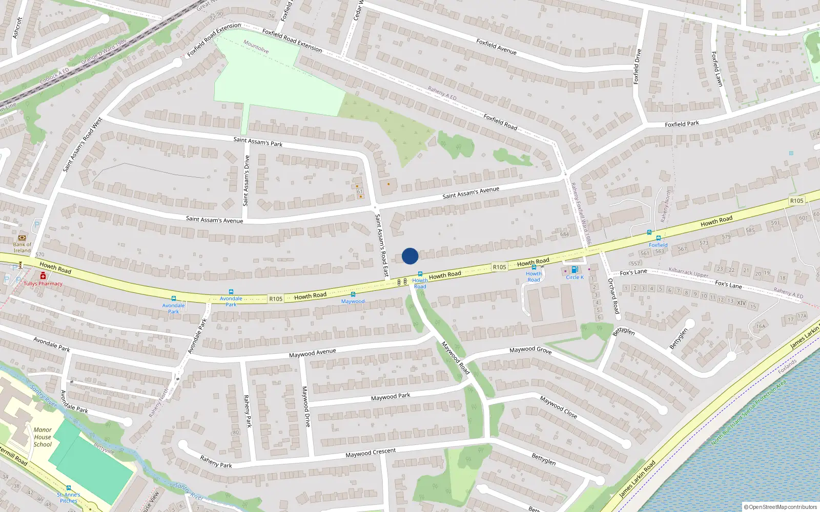 Overhead map showing the location of 646 Howth Road, Dublin 5