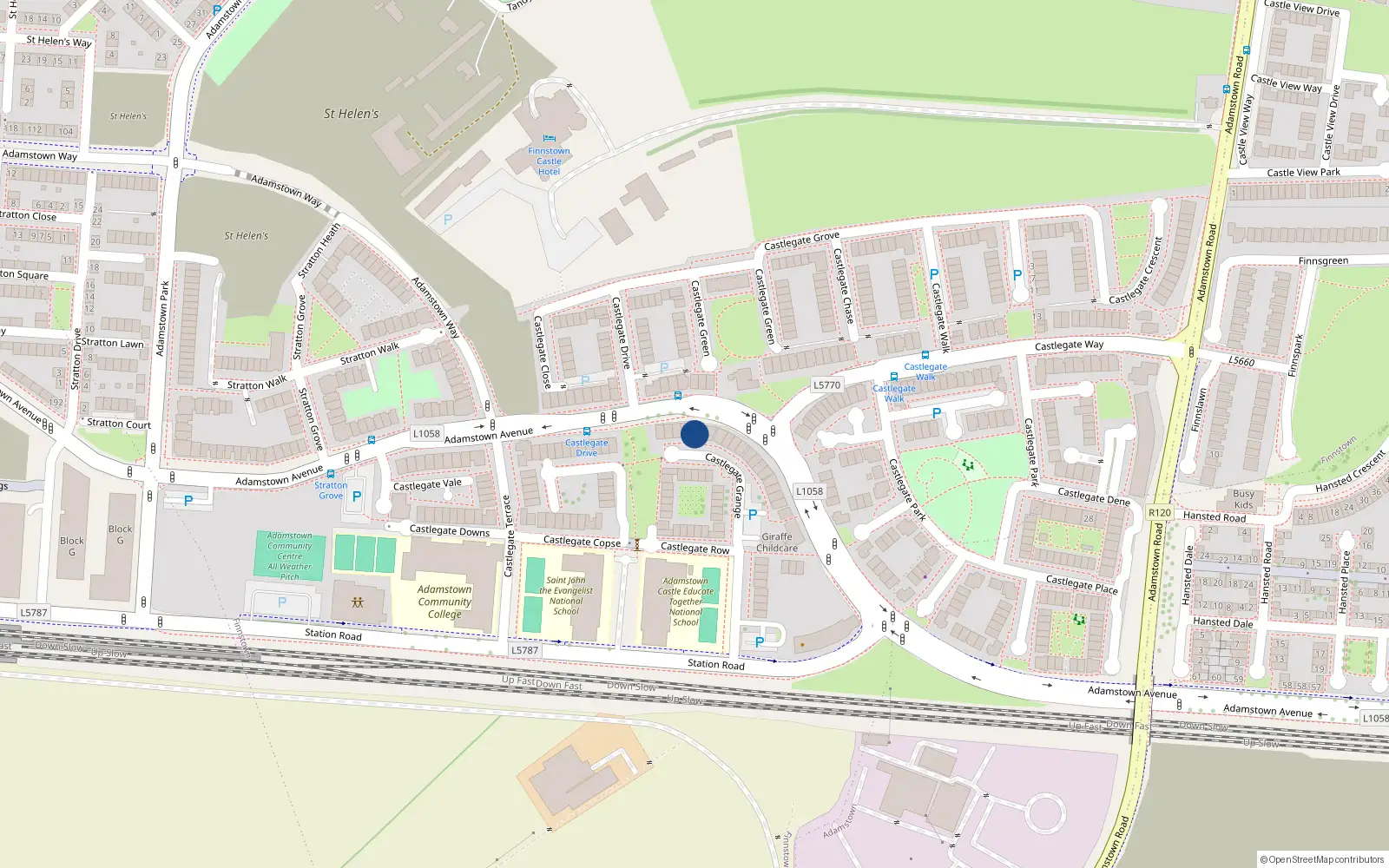 Overhead map showing the location of 65 Adamstown Avenue, Adamstown, Lucan