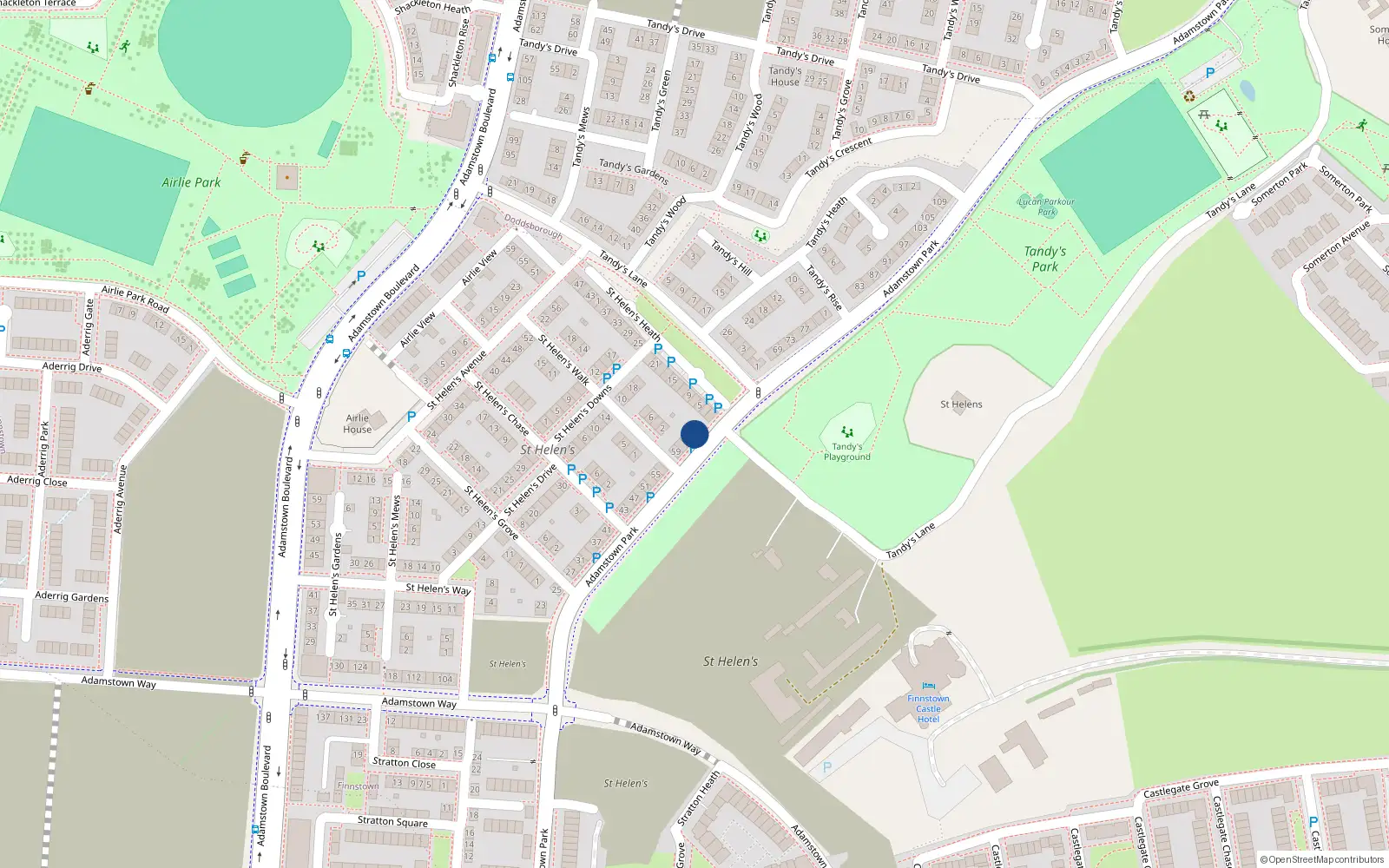 Overhead map showing the location of 65 Adamstown Park, Lucan