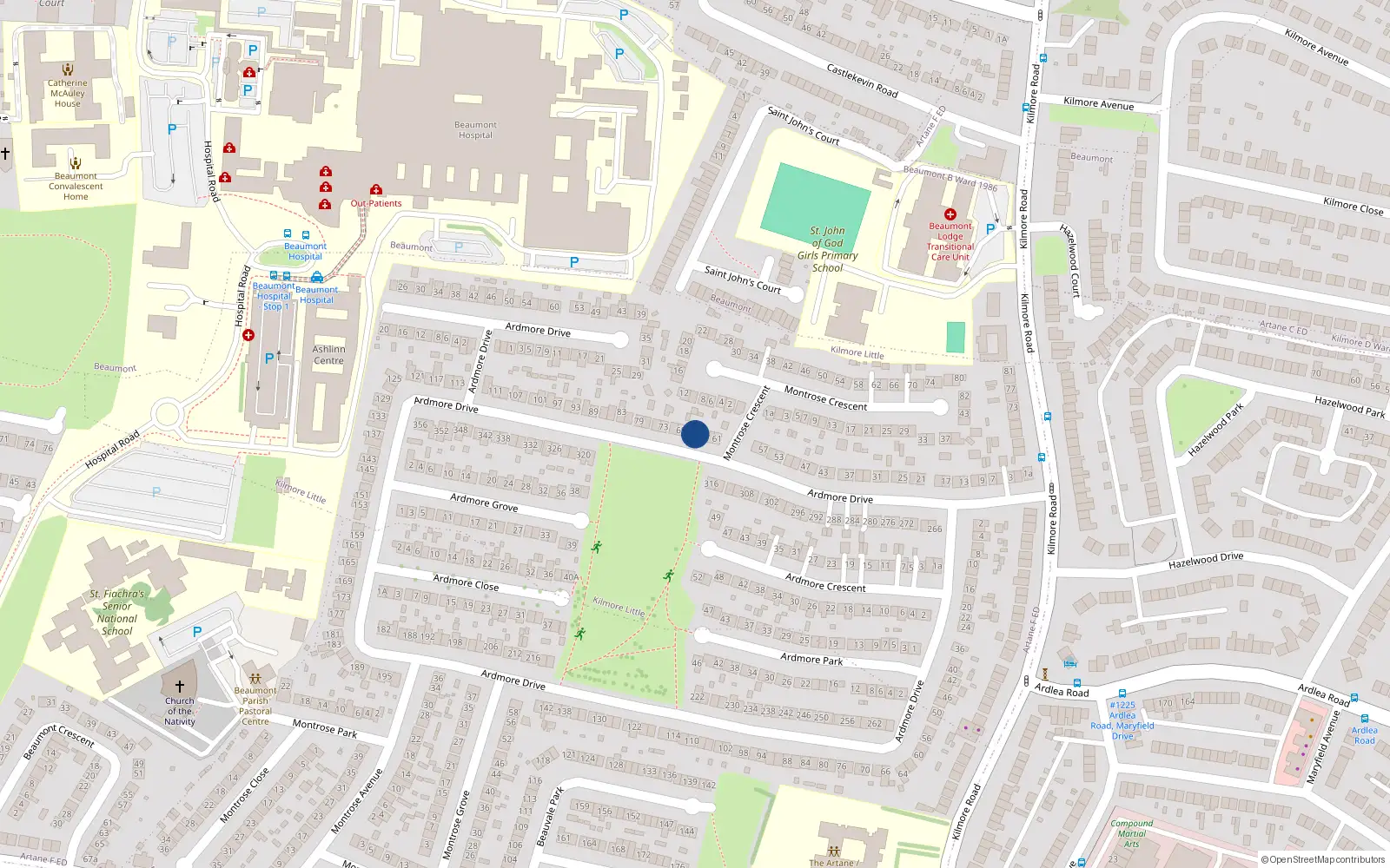 Overhead map showing the location of 65 Ardmore Drive, Dublin 5