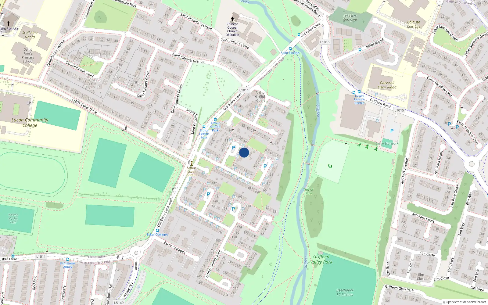 Overhead map showing the location of 65 Arthur Griffith Park, Lucan