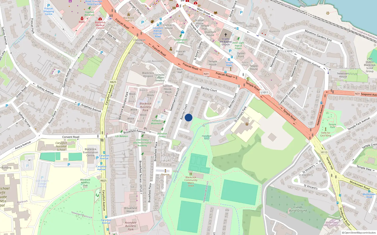 Overhead map showing the location of 65 Barclay Court, Blackrock