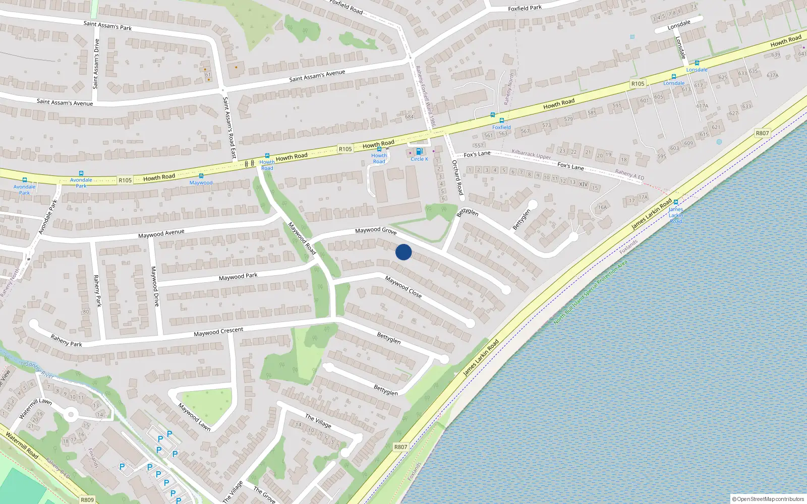 Overhead map showing the location of 65 Bettyglen, Dublin 5