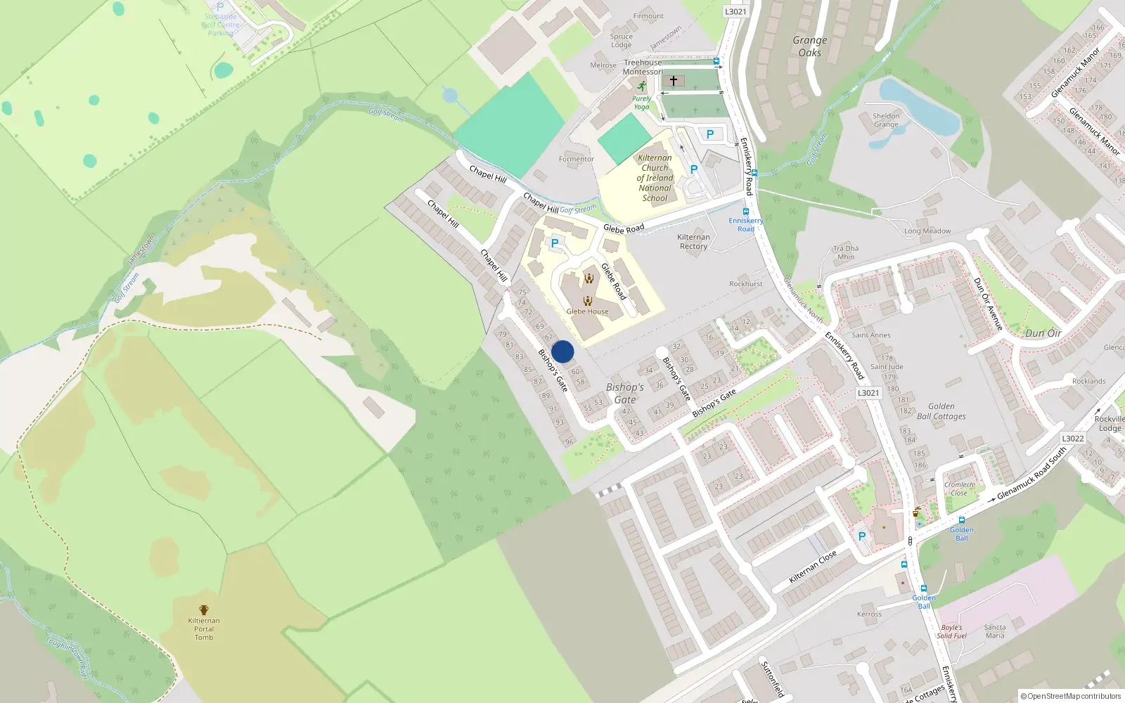 Overhead map showing the location of 65 Bishops Gate, Kilternan