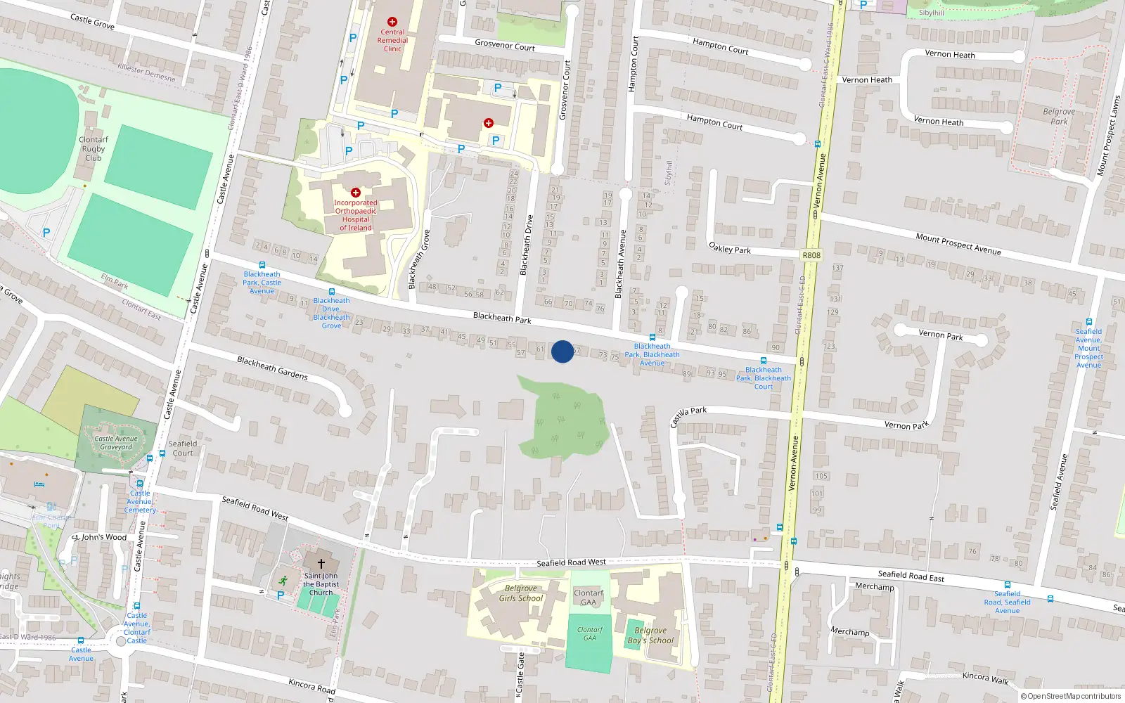 Overhead map showing the location of 65 Blackheath Park, Dublin 3