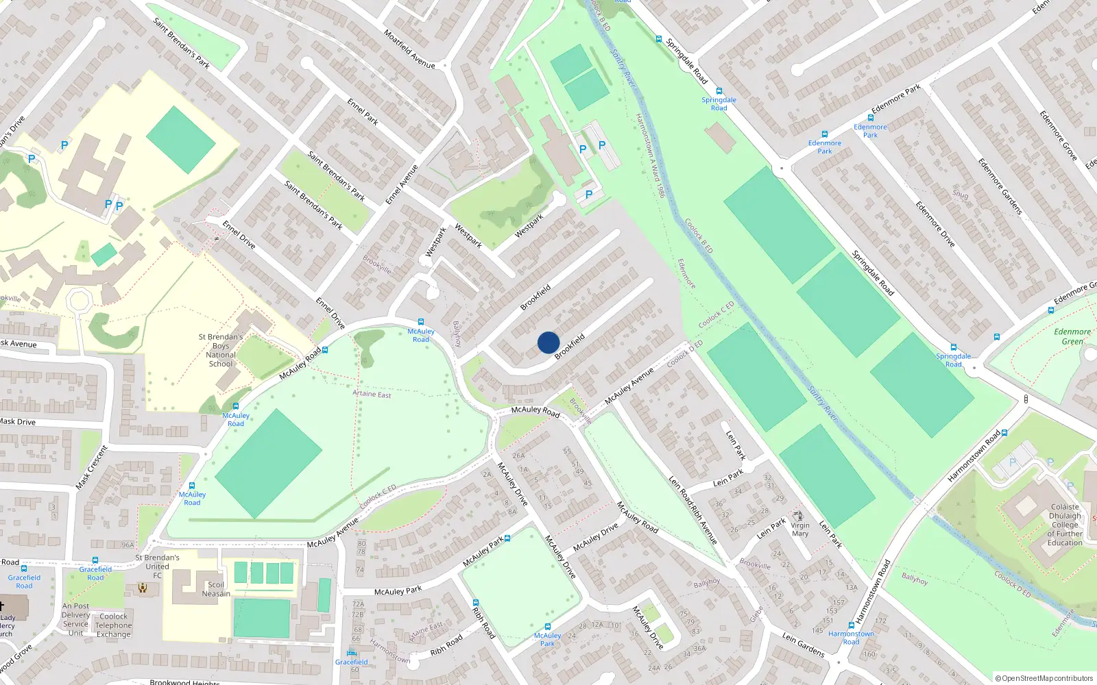 Overhead map showing the location of 65 Brookfield Est, Artane, Dublin 5