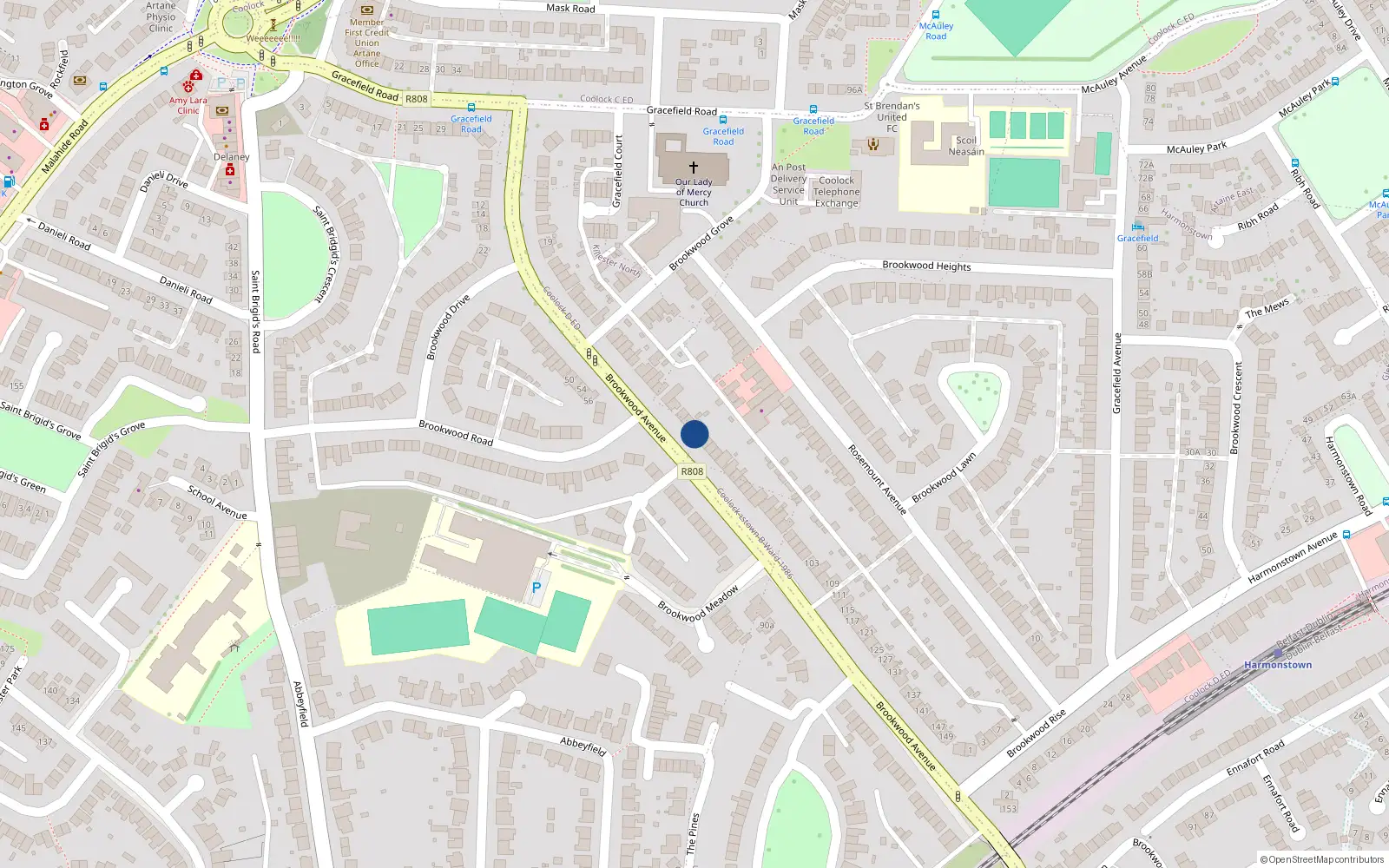 Overhead map showing the location of 65 Brookwood Avenue, Artane, Dublin 5