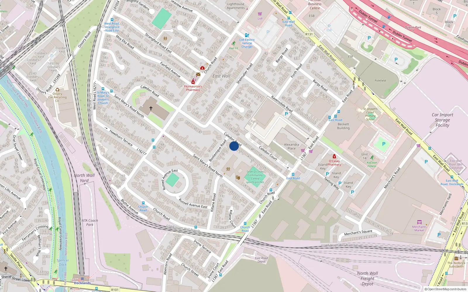 Overhead map showing the location of 65 Caledon Road, Dublin 3