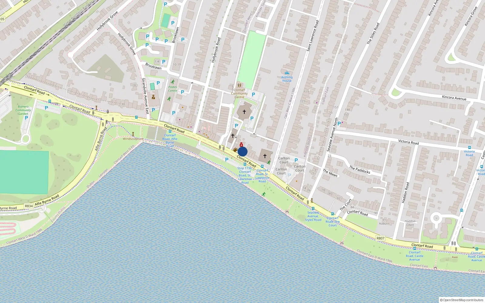 Overhead map showing the location of 65 Clontarf Road, Dublin 3