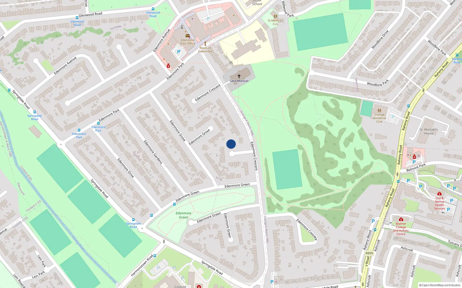Overhead map showing the location of 65 Edenmore Crescent, Raheny, Dublin 5