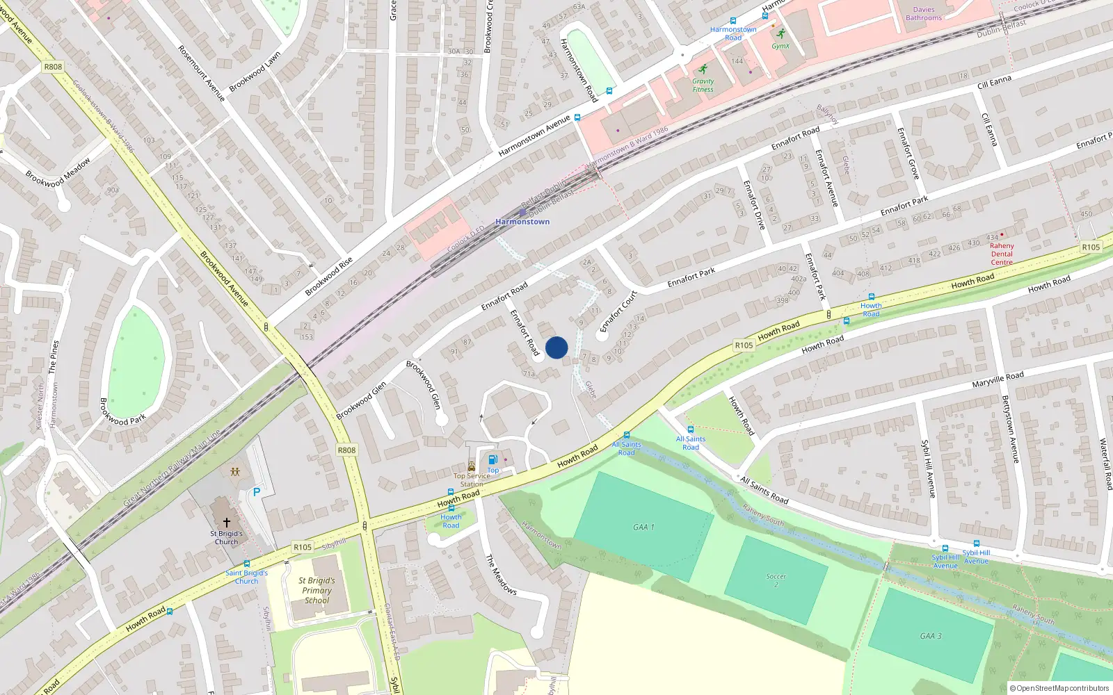 Overhead map showing the location of 65 Ennafort Road, Dublin 5