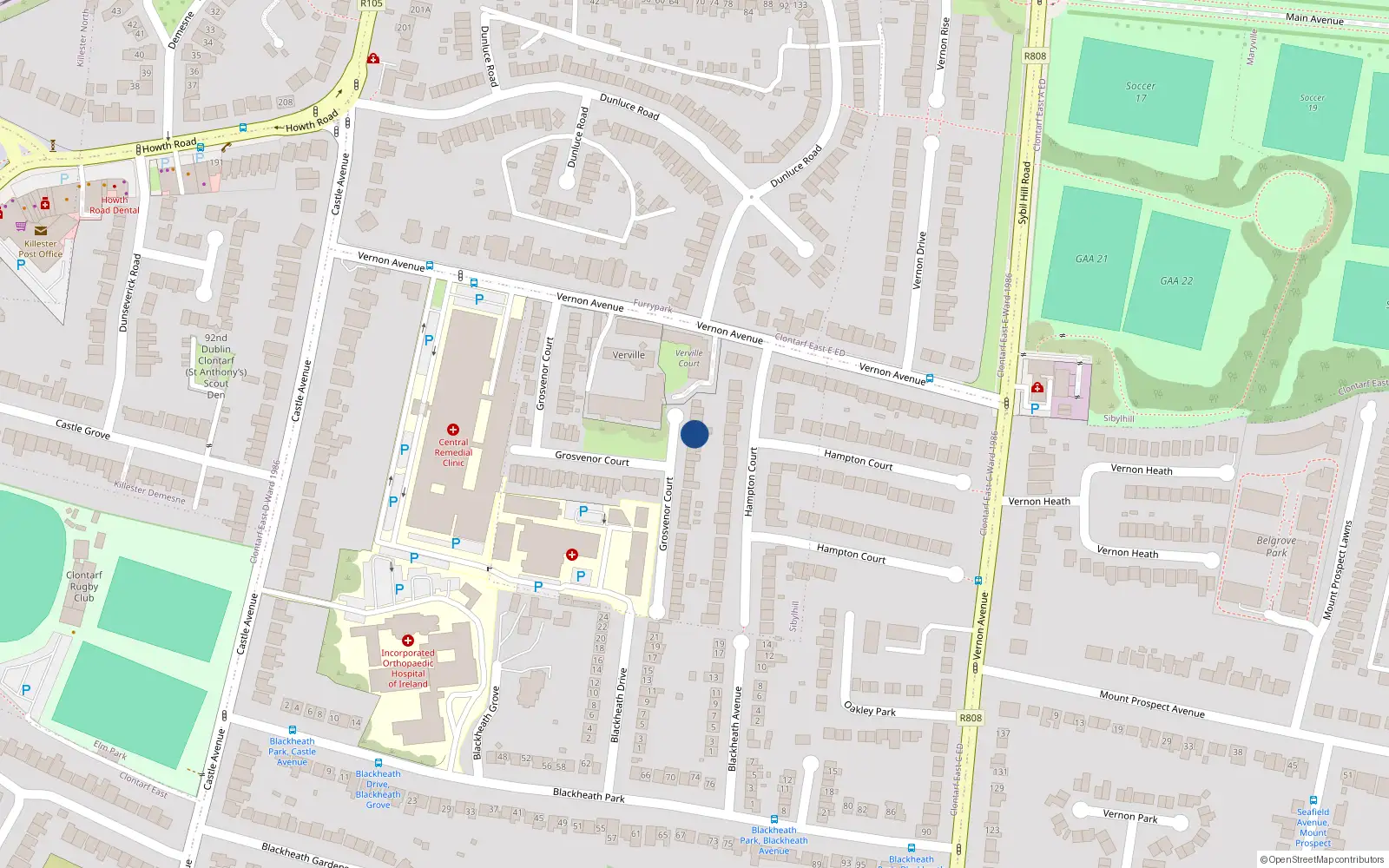 Overhead map showing the location of 65 Grosvenor Court, Dublin 3