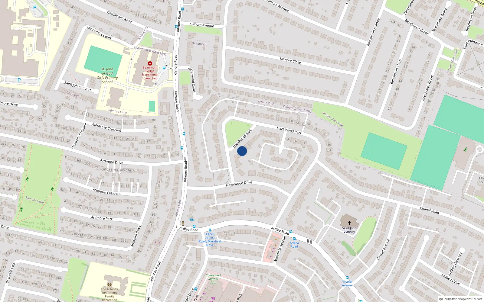 Overhead map showing the location of 65 Hazelwood Park, Dublin 5