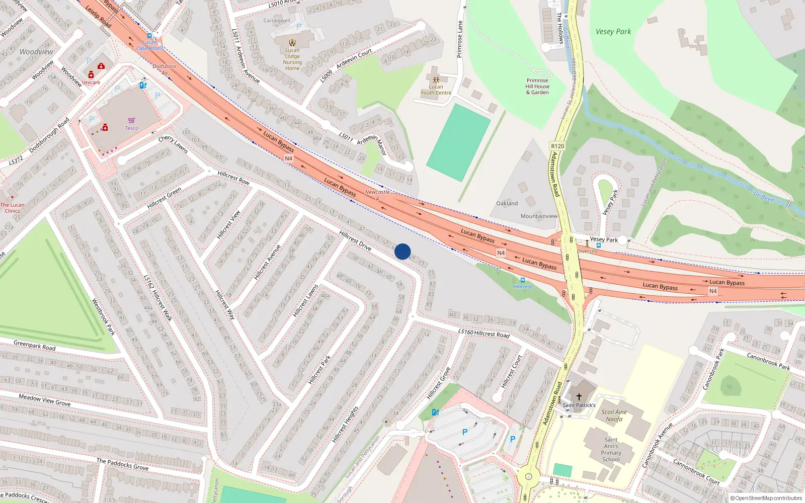 Overhead map showing the location of 65 Hillcrest Drive, Lucan