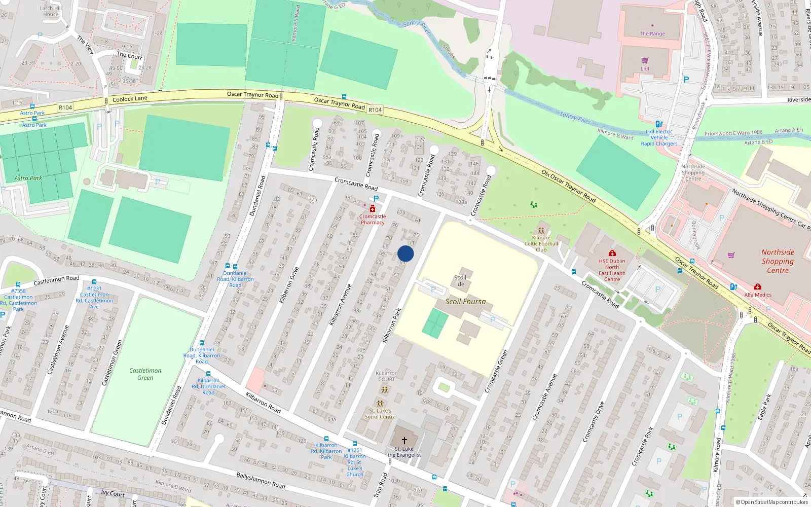 Overhead map showing the location of 65 Kilbarron Park, Dublin 5