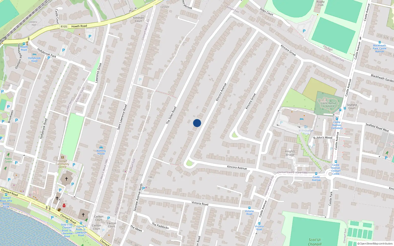 Overhead map showing the location of 65 Kincora Avenue, Dublin 3