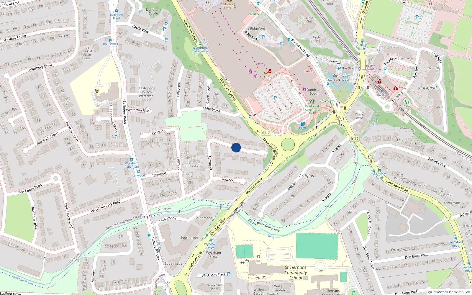 Overhead map showing the location of 65 Lynnwood, Ballinteer Road, Ballinteer