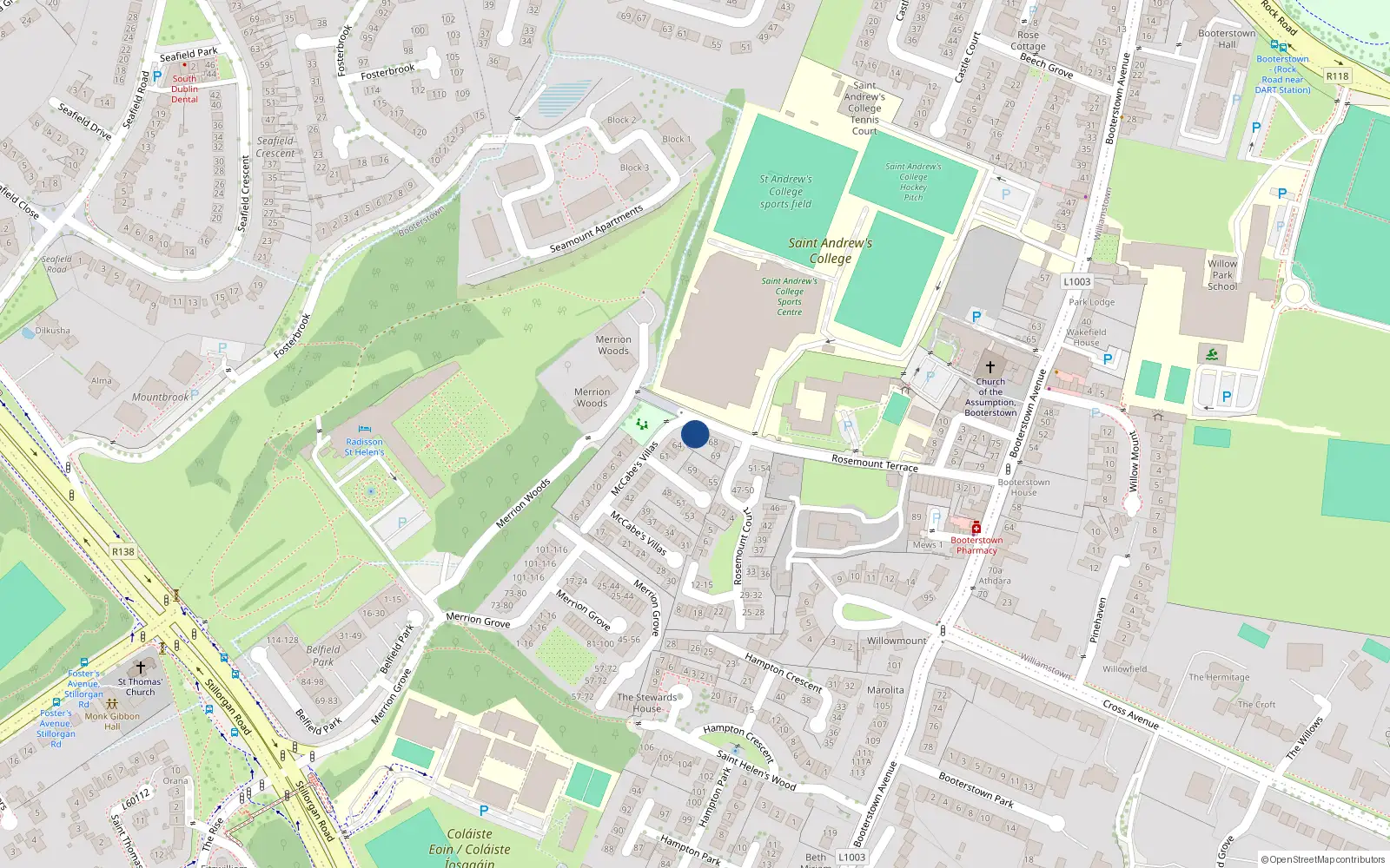 Overhead map showing the location of 65 McCabe Villas, Blackrock