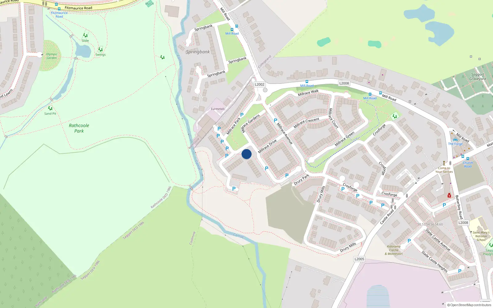 Overhead map showing the location of 65 Millrace Park, Saggart