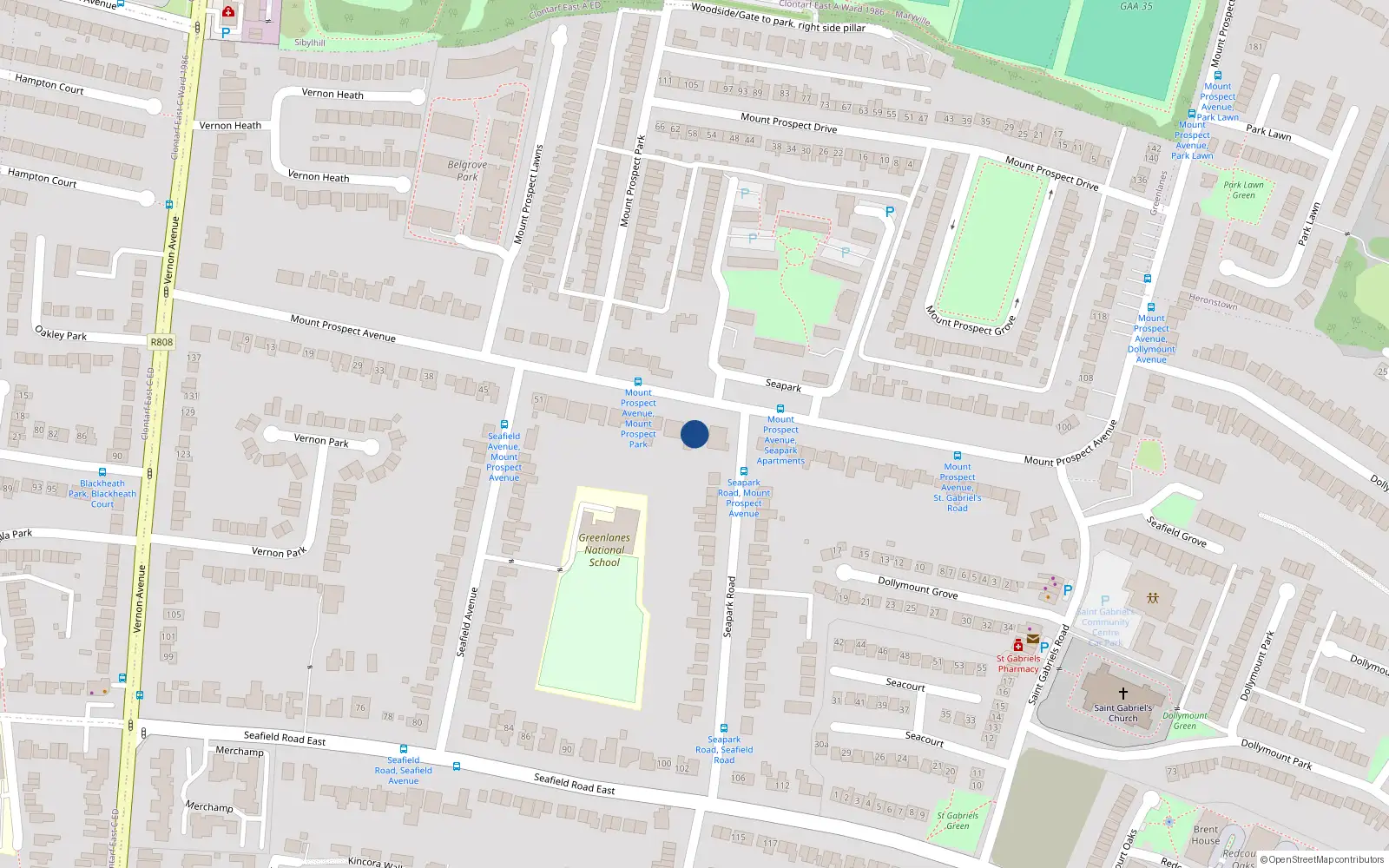 Overhead map showing the location of 65 Mount Prospect Avenue, Dublin 3