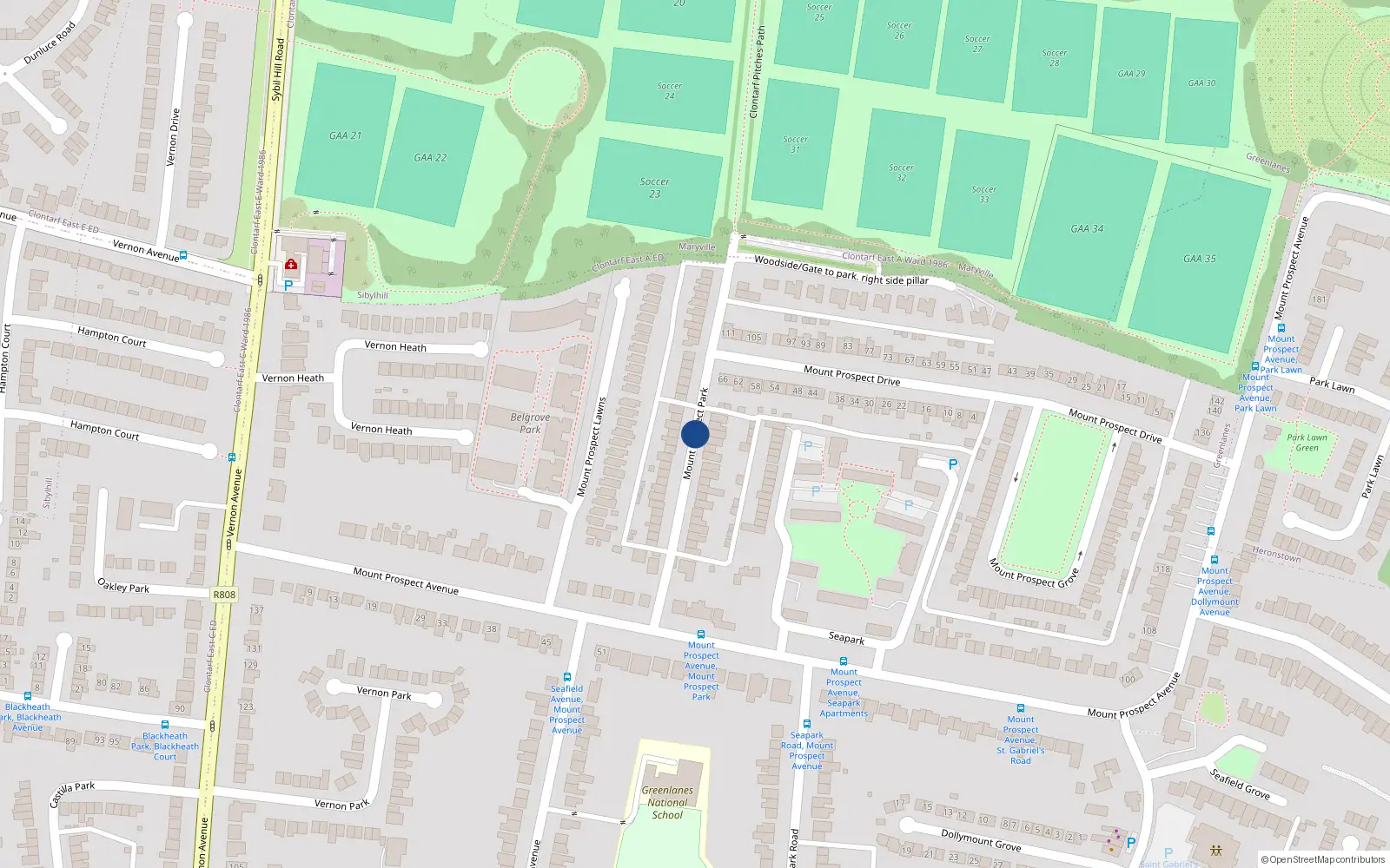 Overhead map showing the location of 65 Mount Prospect Park, Dublin 3