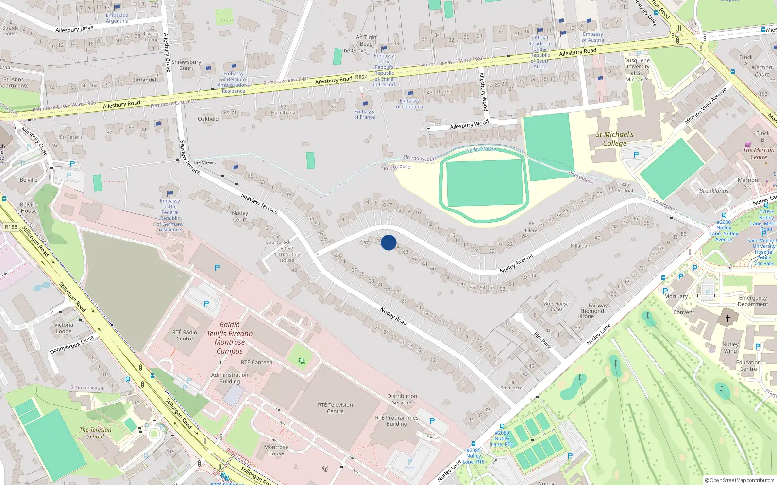Overhead map showing the location of 65 Nutley Avenue, Priesthouse