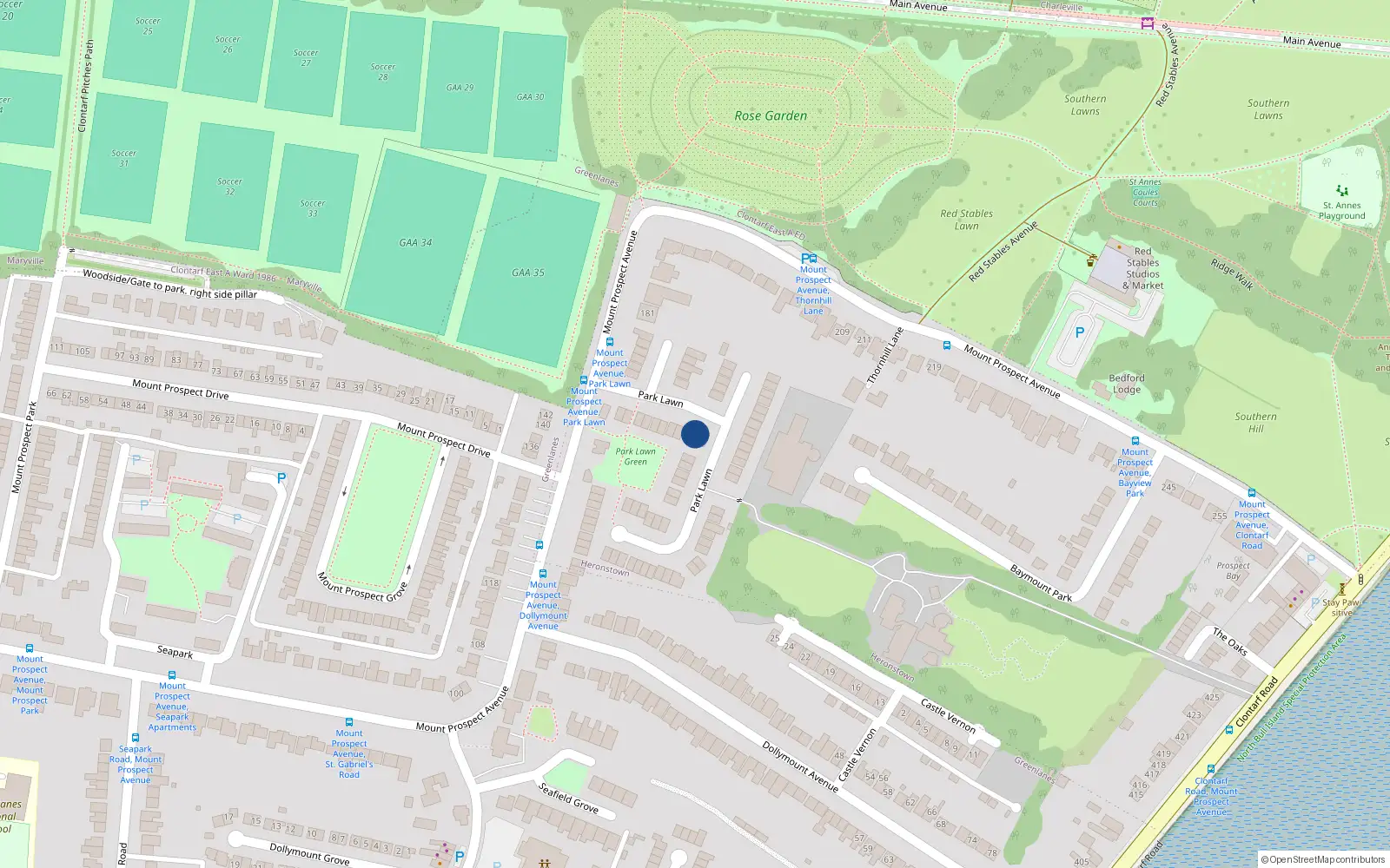 Overhead map showing the location of 65 Park Lawn, Dublin 3
