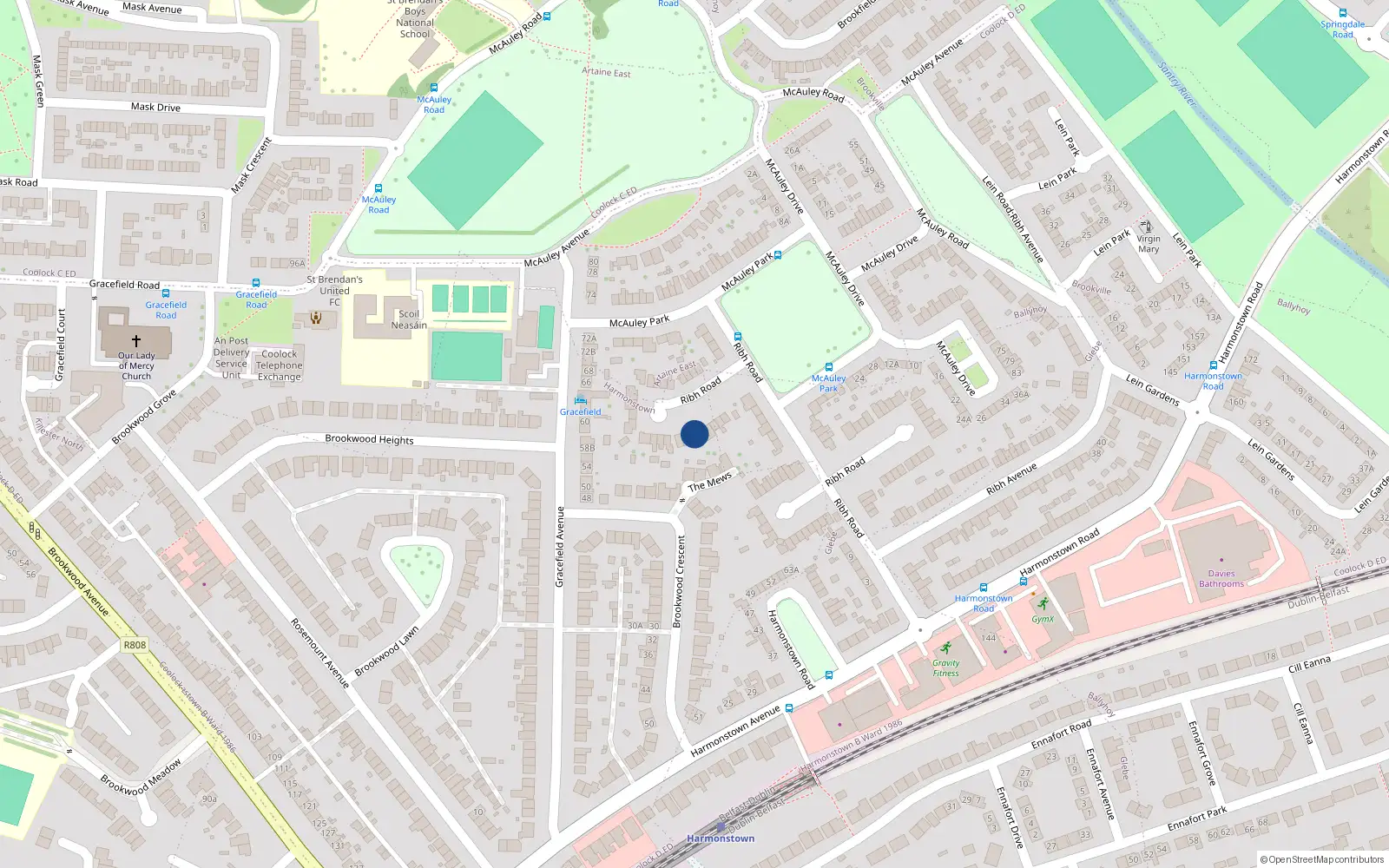 Overhead map showing the location of 65 Ribh Road, Artane, Dublin 5