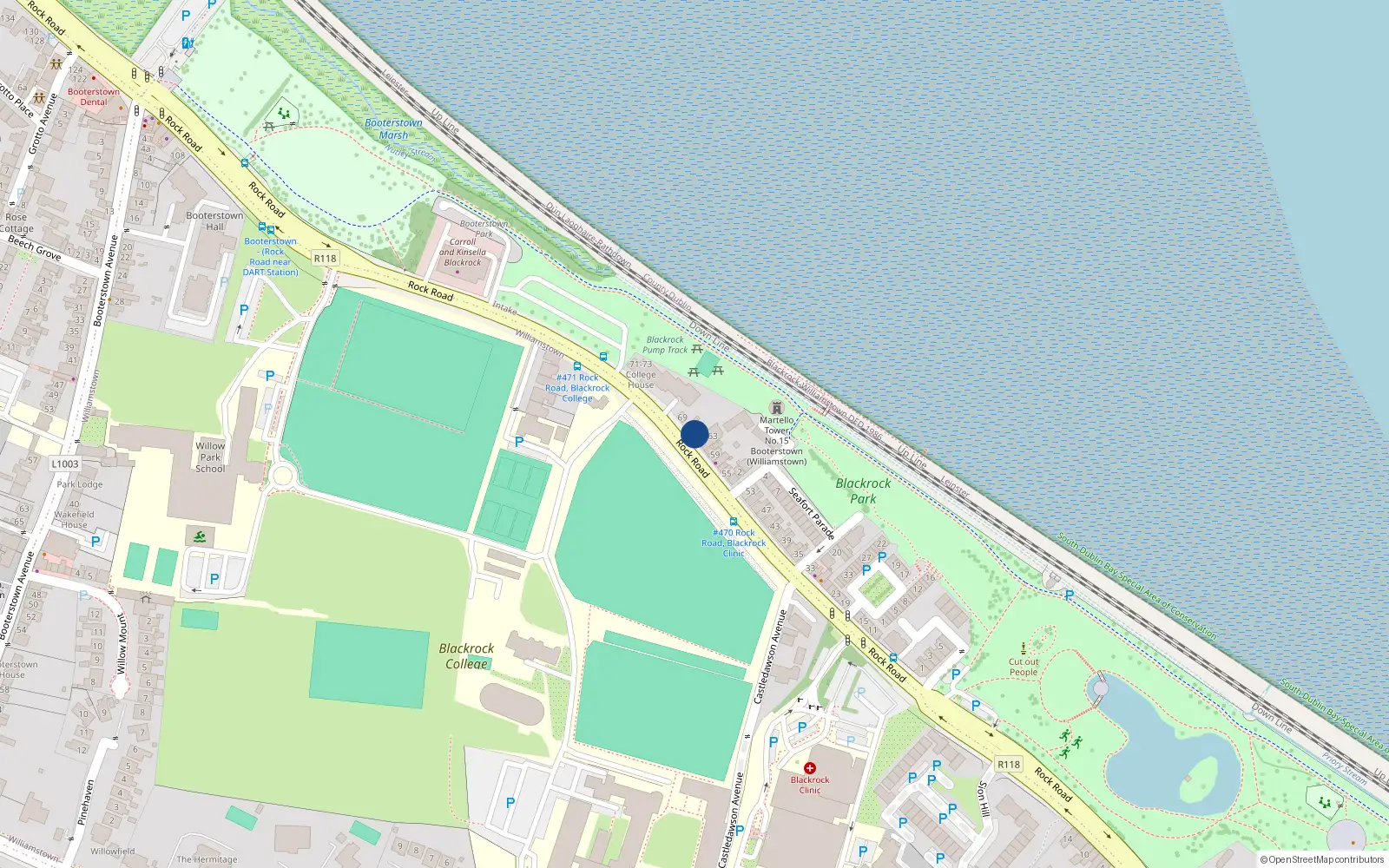 Overhead map showing the location of 65 Rock Road, Blackrock