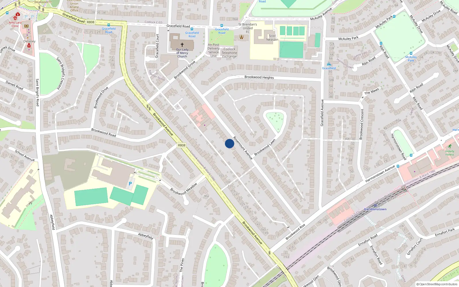 Overhead map showing the location of 65 Rosemount Avenue, Dublin 5