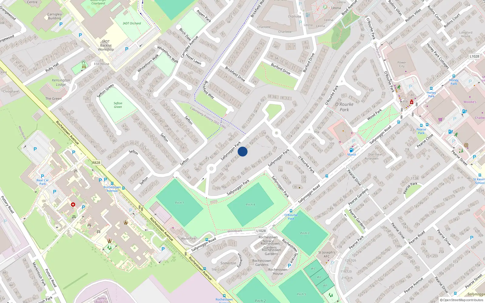Overhead map showing the location of 65 Sallynoggin Park, Sallynoggin