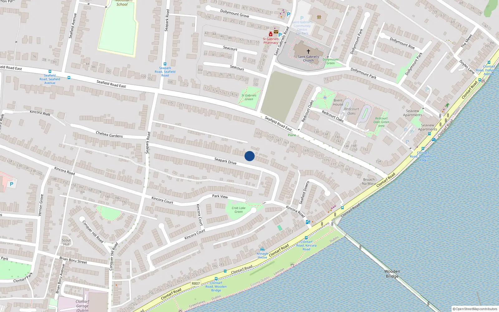 Overhead map showing the location of 65 Seapark Drive, Clontarf, Dublin 3