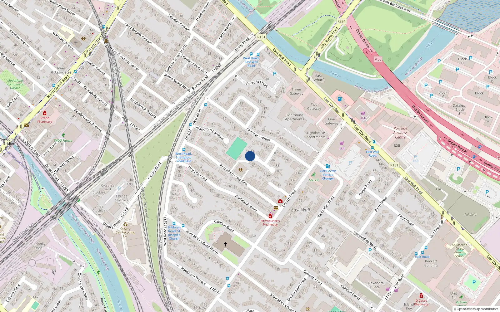 Overhead map showing the location of 65 Seaview Avenue East, Dublin 3