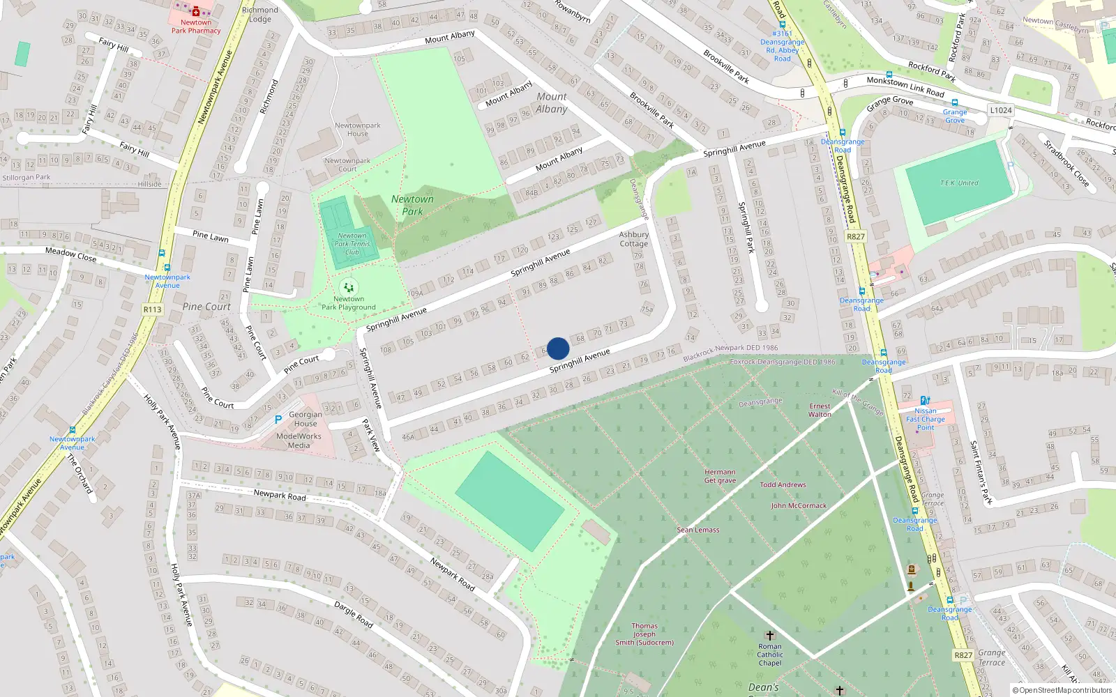 Overhead map showing the location of 65 Springhill Avenue, Blackrock, Co Dublin