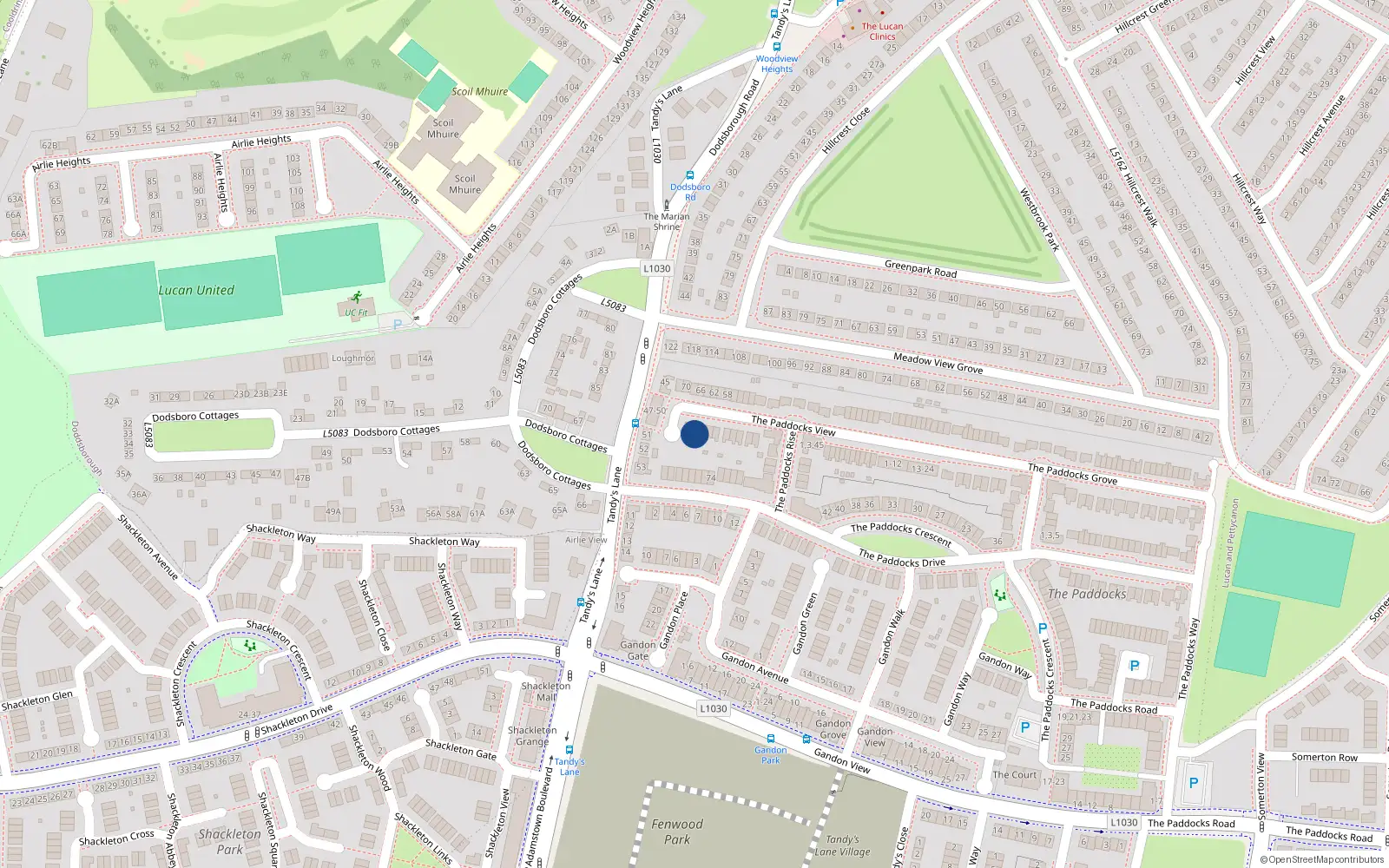Overhead map showing the location of 65 The Paddocks View, Lucan