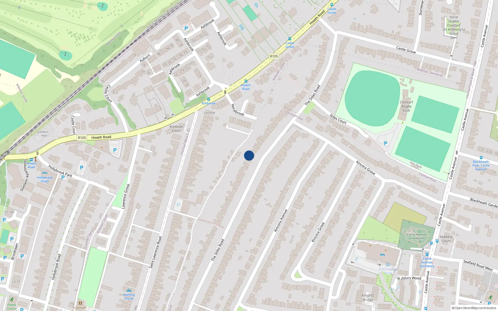 Overhead map showing the location of 65 The Stiles Road, Dublin 3