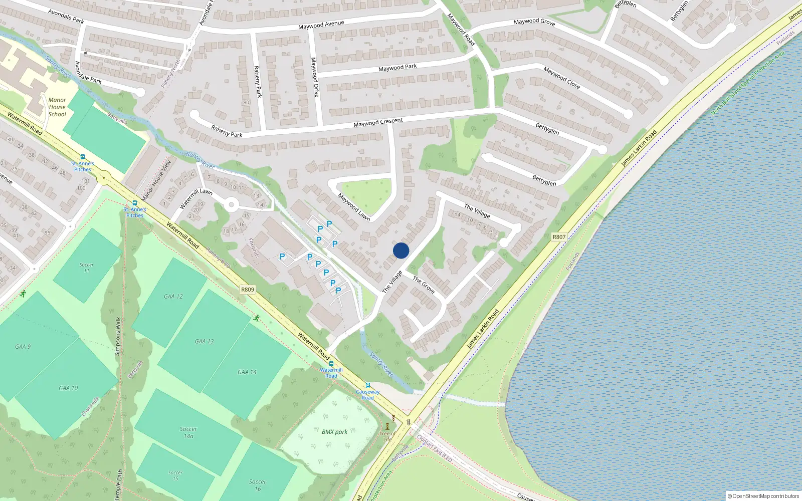 Overhead map showing the location of 65 The Village, Dublin 5