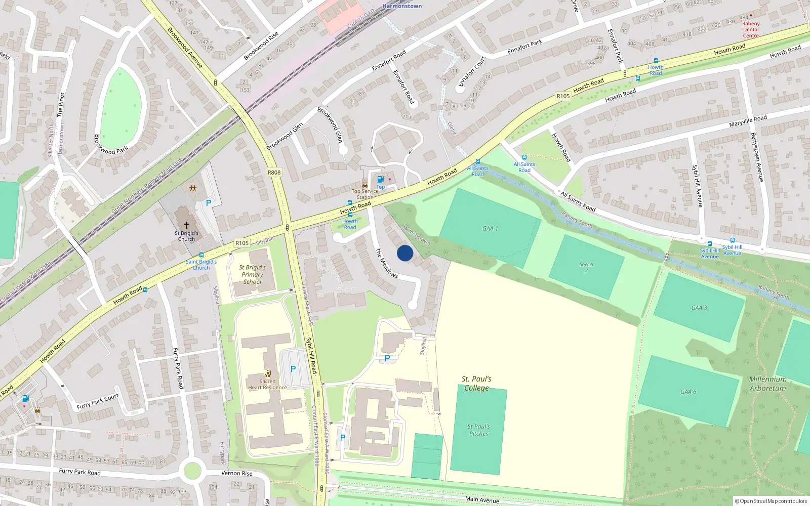Overhead map showing the location of 65 Venetian Hall, 5 Howth Road, Killester