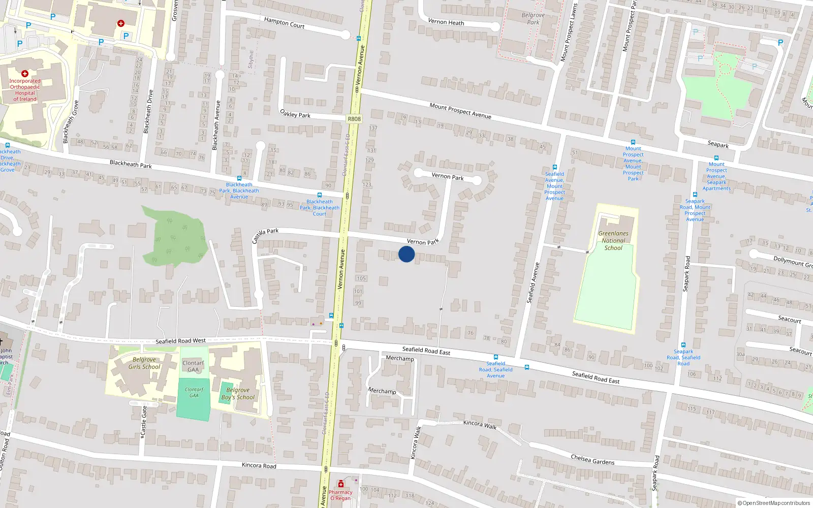 Overhead map showing the location of 65 Vernon Park, Dublin 3
