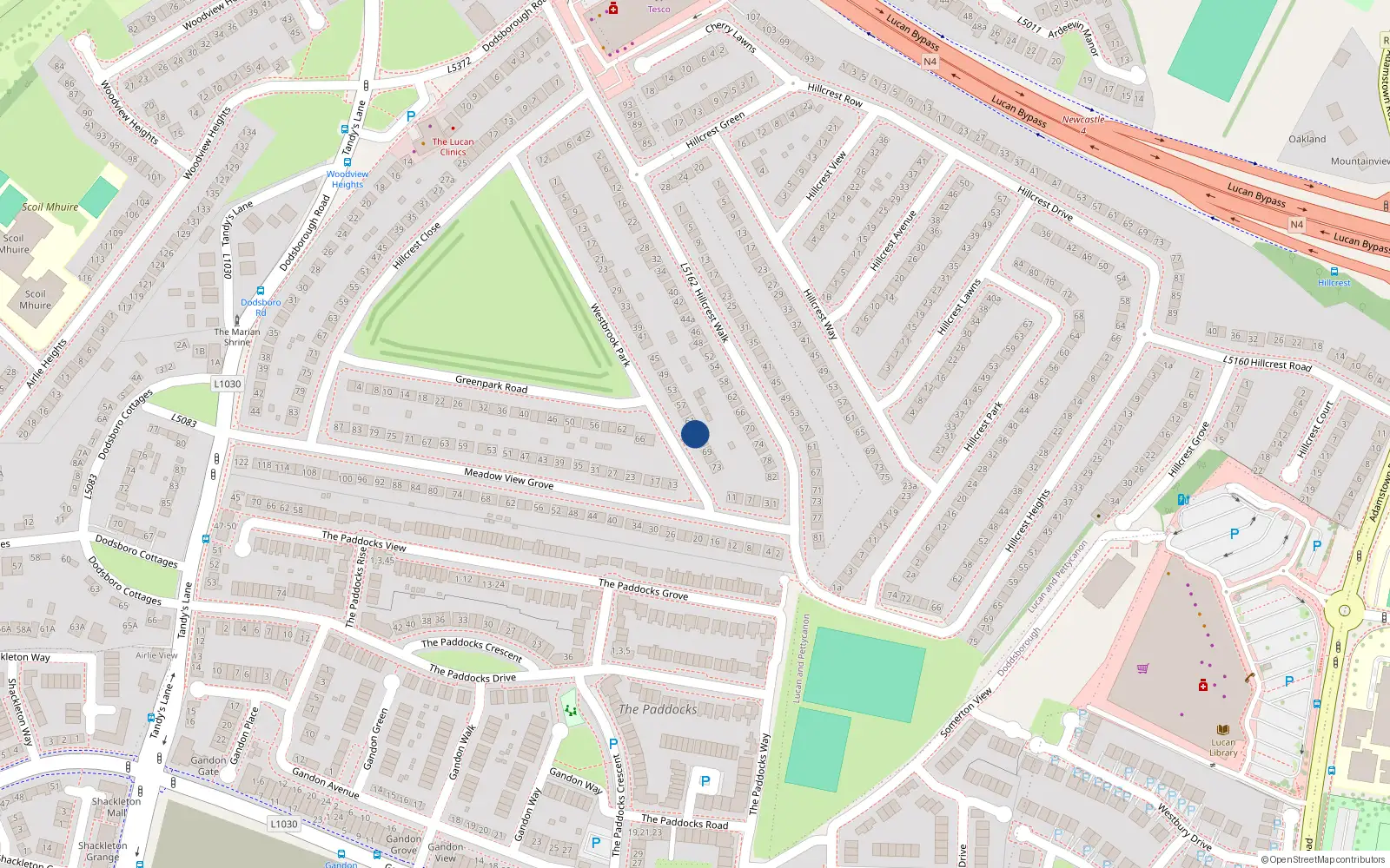 Overhead map showing the location of 65 Westbrook Park, Lucan