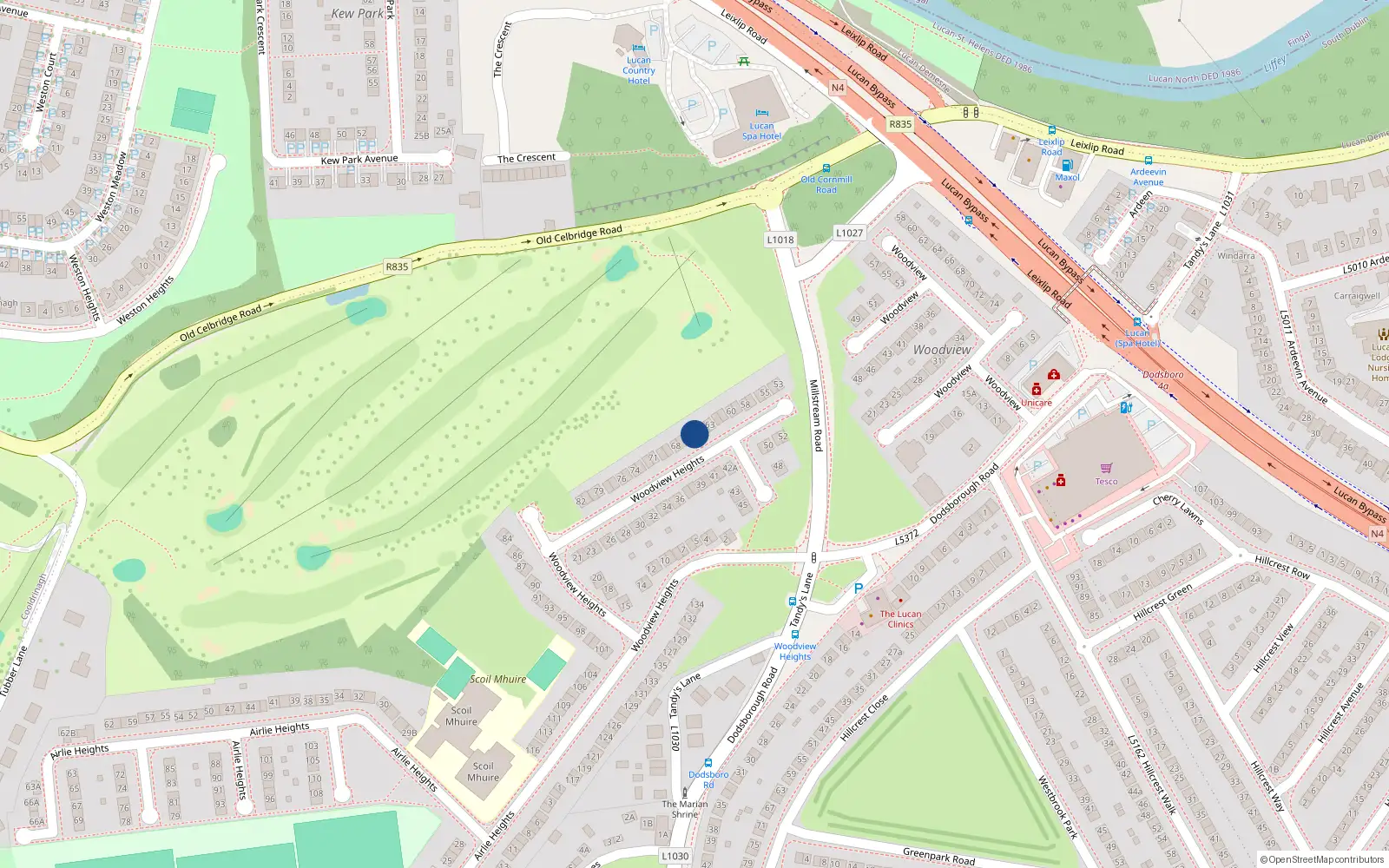 Overhead map showing the location of 65 Woodview Heights, Lucan, Dublin