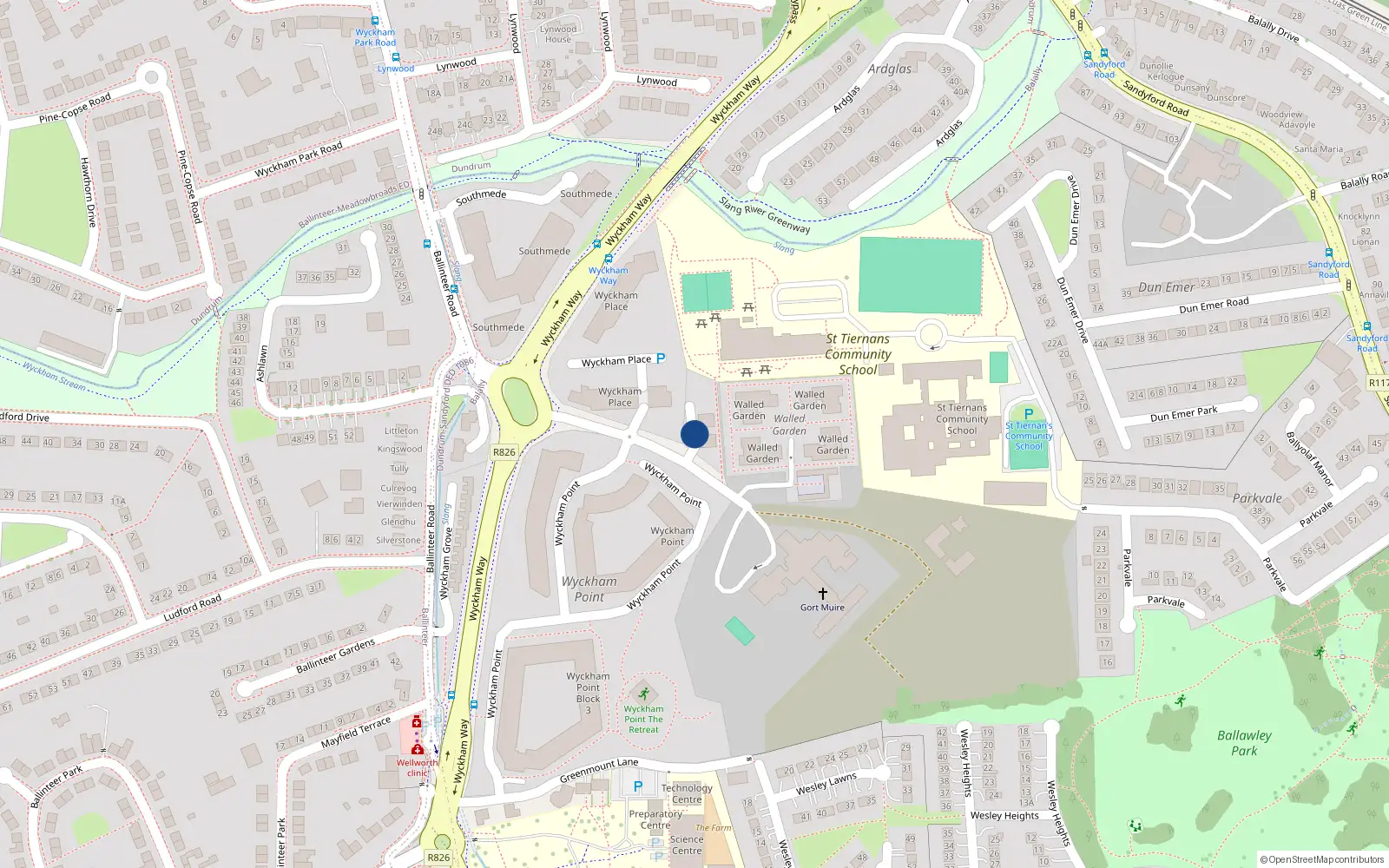 Overhead map showing the location of 65 Wyckham Avenue, Dundrum Dublin 1