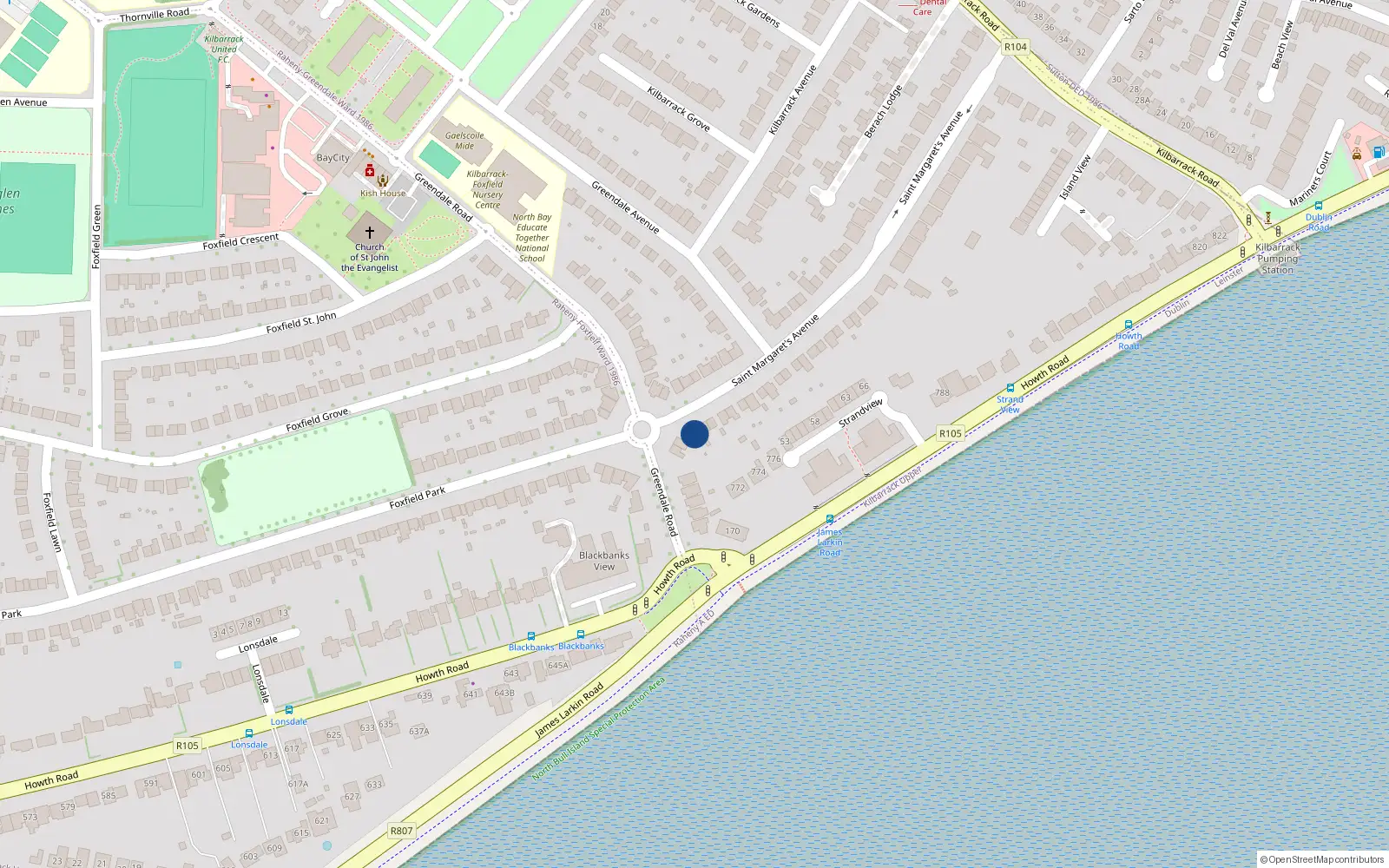 Overhead map showing the location of 65B St Margarets Avenue, Raheny, Dublin 5