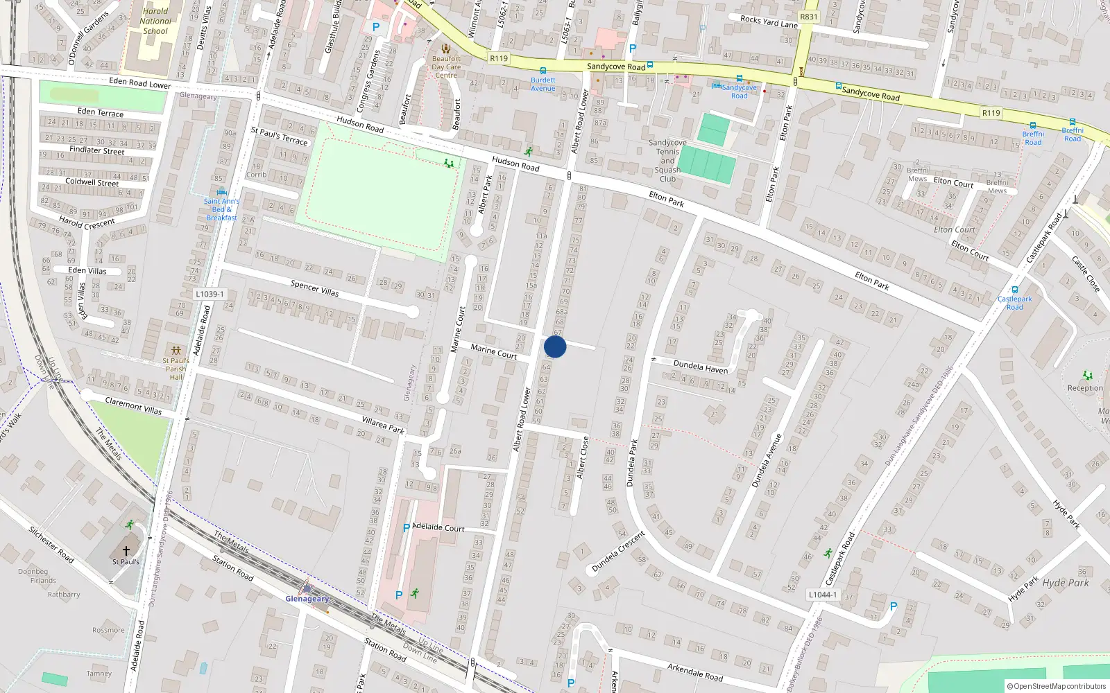 Overhead map showing the location of 66 Albert Road Lower, Dublin